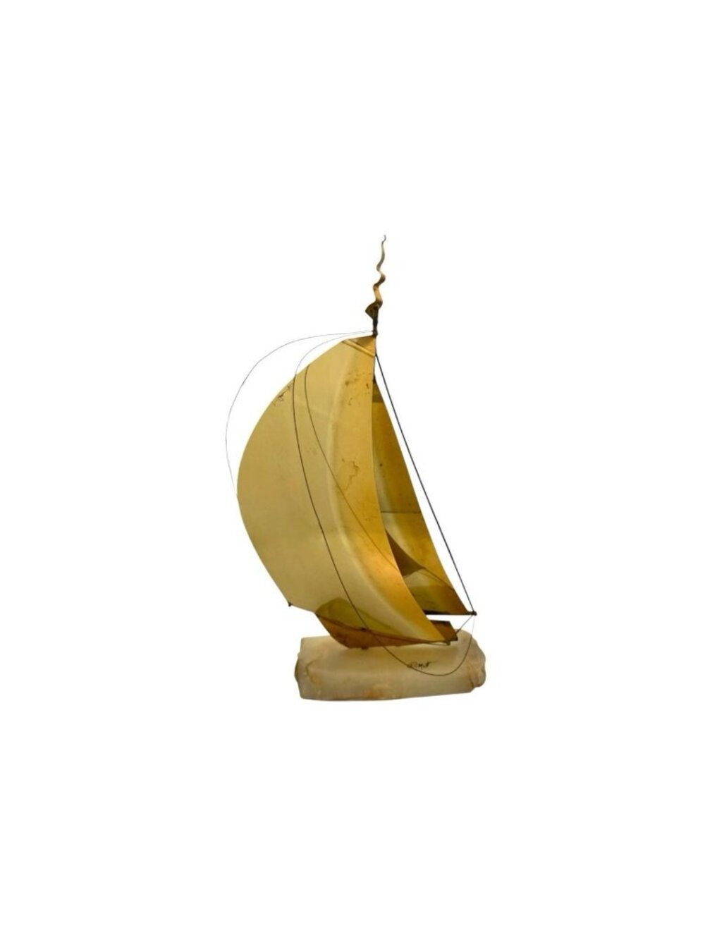 Sailboat Sculpture of J. DeMott Brass Sail on Onyx Base Vintage Nautical Decor